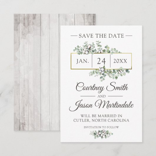 Bewaar de datum Southern Cotton Country Wedding Ka Kaart (Voorkant / Achterkant)