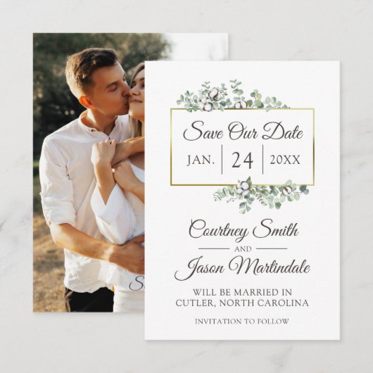 Bewaar de datum Southern Cotton Country Wedding Ka Kaart (Voorkant / Achterkant)