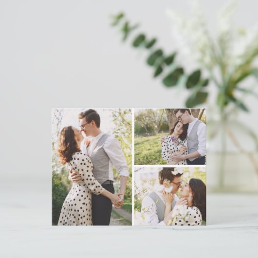 Bewaar de datum Southern Cotton Wedding 3-foto Briefkaart (Staand voorkant)