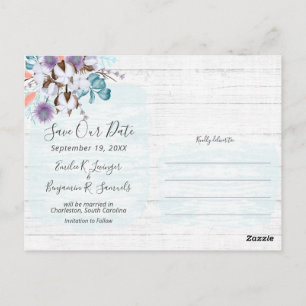 Bewaar de datum Southern Cotton Wedding 3-foto Briefkaart