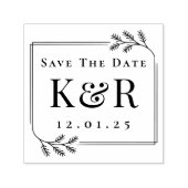 Bewaar de datum sparrenframe monogram winter bruil zelfinktende stempel (Design)