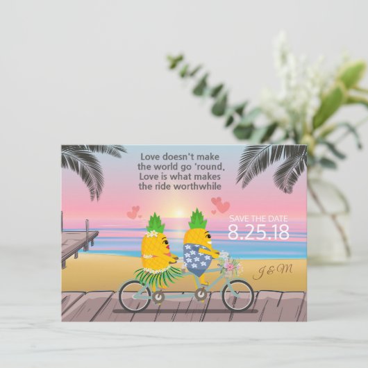 Bewaar de datum speelse ananas save the date (Staand voorkant)