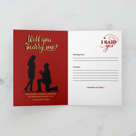 Bewaar de datum (Spreuken 18:22) Rood/Goud/Wit Kaart (Binnen)