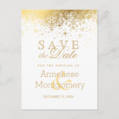 Bewaar de datum Stijlvolle witte en gouden sneeuwv Aankondigingskaart (Voorkant)