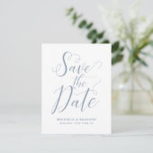Bewaar de datum Stof Blauw Moderne Script Kaart (Staand voorkant)