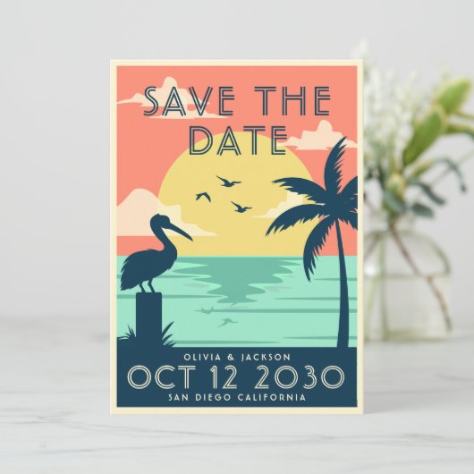  Bewaar de datum Strand Bestemming Bruiloft Kaart (Staand voorkant)