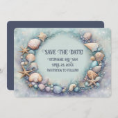 Bewaar de datum strand schelpen krans uitnodiging (Voorkant / Achterkant)