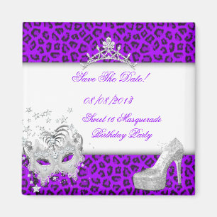 Bewaar de datum Sweet 16 Masquerade Paars Magneet