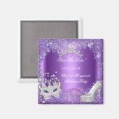 Bewaar de datum Sweet 16 Masquerade Paars Magneet (Voorkant / Achterkant)