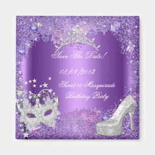 Bewaar de datum Sweet 16 Masquerade Paars Magneet