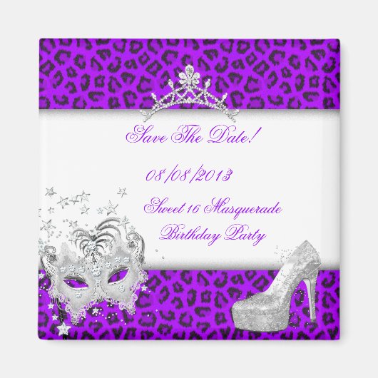 Bewaar de datum Sweet 16 Masquerade Paarse Magneet (Voorkant)