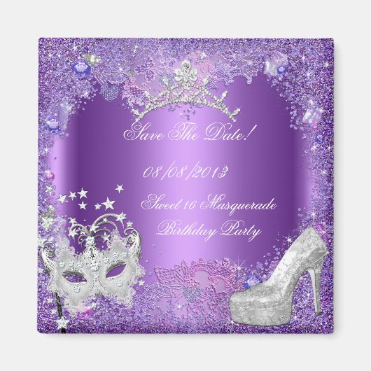 Bewaar de datum Sweet 16 Masquerade Paarse Magneet (Voorkant)