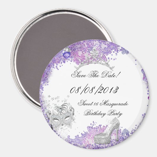 Bewaar de datum Sweet 16 Masquerade Paarse Wit 2 Magneet (Voorkant / Achterkant)