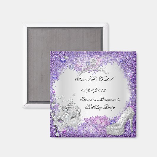 Bewaar de datum Sweet 16 Masquerade Paarse Wit Magneet (Voorkant / Achterkant)