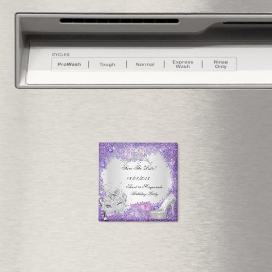 Bewaar de datum Sweet 16 Masquerade Paarse Wit Magneet (Insitu (Vaatwasser))