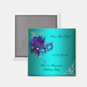 Bewaar de datum Sweet 16 Masquerade Teal Magneet (Voorkant / Achterkant)