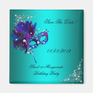 Bewaar de datum Sweet 16 Masquerade Teal Magneet