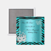 Bewaar de datum Sweet 16 Masquerade Teal Zebra Magneet (Voorkant / Achterkant)