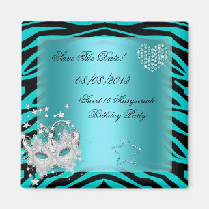 Bewaar de datum Sweet 16 Masquerade Teal Zebra Magneet