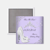 Bewaar de datum Sweet 16 Paarse hoge hak tiara Magneet (Voorkant / Achterkant)