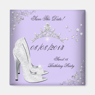 Bewaar de datum Sweet 16 Paarse Hoge Hakken Tiara Magneet