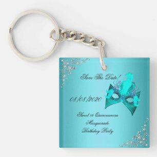 Bewaar de datum Sweet 16 Quinceanera Masquerade Bl Sleutelhanger