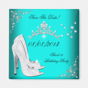 Bewaar de datum Sweet 16 Turquoise Hoge Hakken Sch Magneet