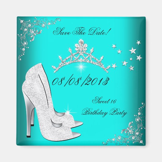 Bewaar de datum Sweet 16 Turquoise Hoge Hakken Sch Magneet (Voorkant)