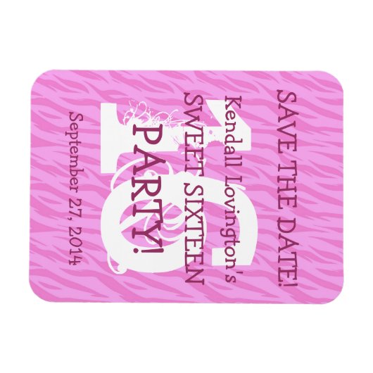 Bewaar de datum Sweet 16 Zebra Verjaardag Magneet (Horizontaal)