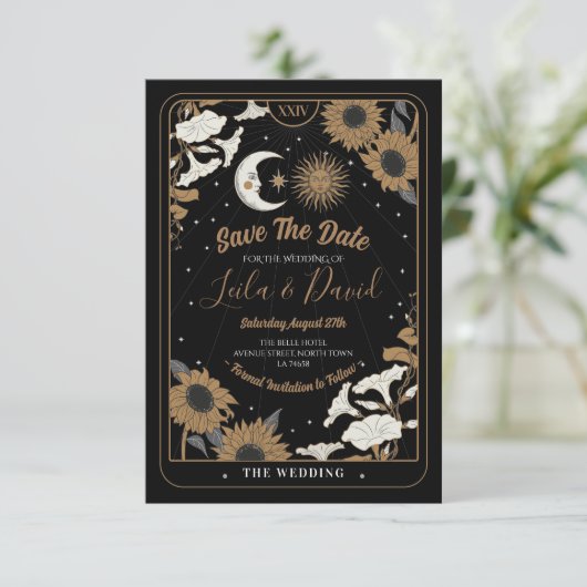 Bewaar de datum Tarot Sun Moon uitgelijnd bruiloft Informatiekaartje (Staand voorkant)