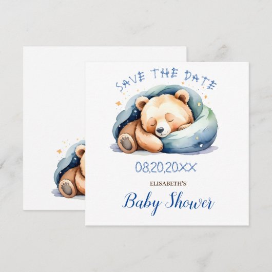 Bewaar de datum Teddy Bear Baby shower Kaart (Voorkant / Achterkant)