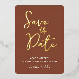 Bewaar de datum Terracotta Gouden Bruiloft Folie Uitnodiging