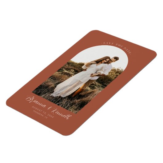 Bewaar de datum Terracotta met Arch Photo Magneet (Linkerzijde)