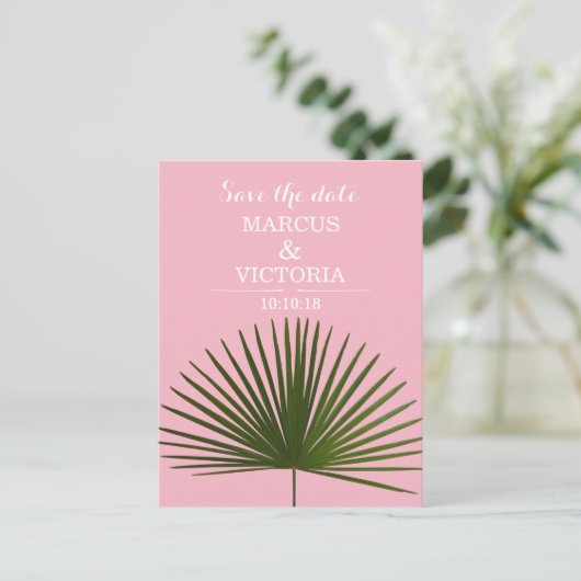 Bewaar de datum Tropical Palm Frond Leaf Wedding Aankondigingskaart (Staand voorkant)
