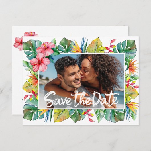 Bewaar de datum Tropical Wedding Briefkaart (Voorkant / Achterkant)