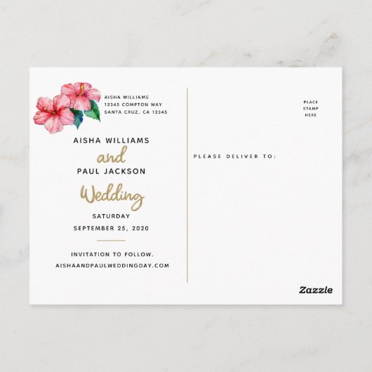 Bewaar de datum Tropical Wedding Briefkaart (Achterkant)
