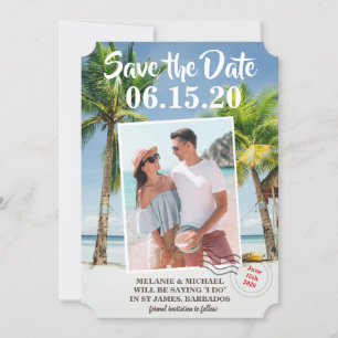 Bewaar de datum Tropische bagagelabel foto Save The Date