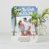 Bewaar de datum Tropische bagagelabel foto Save The Date (Staand voorkant)