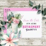 Bewaar de datum Tropische Pensioen Partij Briefkaart<br><div class="desc">Adult thema Hawaïaans tropisch strand bloemenfeest waterverf grafisch pensioen partij sparen de datum. Aangepast,  gepersonaliseerd</div>