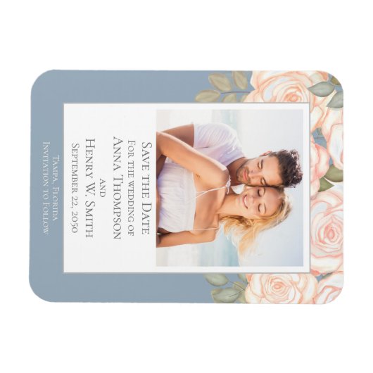 Bewaar de datum Trouw Elegant Modern Stofblauw Magneet (Horizontaal)