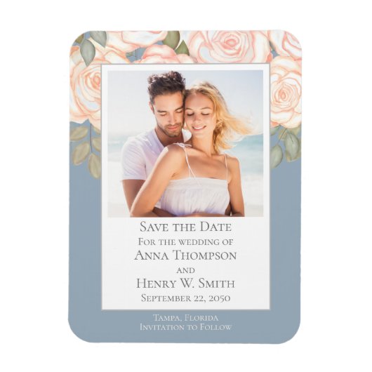 Bewaar de datum Trouw Elegant Modern Stofblauw Magneet (Verticaal)