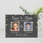 Bewaar de datum Trouw Rustic Schrijfbord Goud Zwar Kaart (Staand voorkant)