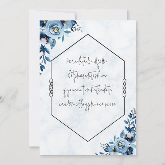 Bewaar de datum - Trouwen/ blauwe rozen Kaart (Achterkant)