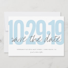 Bewaar de datum, trouwen, foto op achterkant, blau save the date