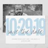 Bewaar de datum, trouwen, foto op achterkant, blau save the date (Voorkant / Achterkant)