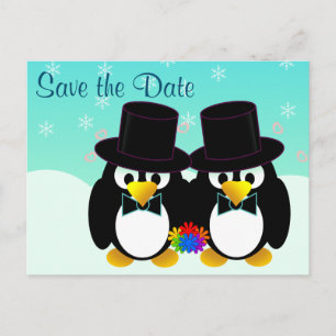 Bewaar de datum trouwende Pinguïns Aankondigingskaart