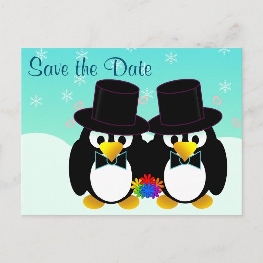 Bewaar de datum trouwende Pinguïns Aankondigingskaart (Voorkant)