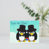 Bewaar de datum trouwende Pinguïns Aankondigingskaart (Staand voorkant)