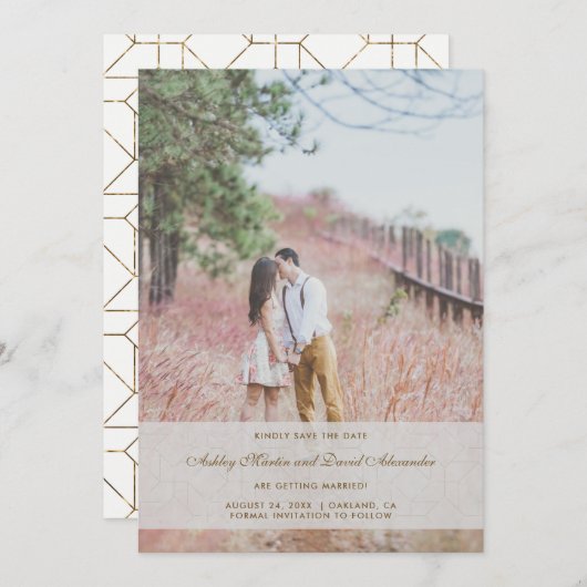 Bewaar de datum trouwfoto namaakgoud en overlay save the date (Voorkant / Achterkant)