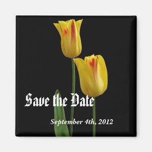 Bewaar de datum trouwmagneet. Gele tulp bloemen Magneet